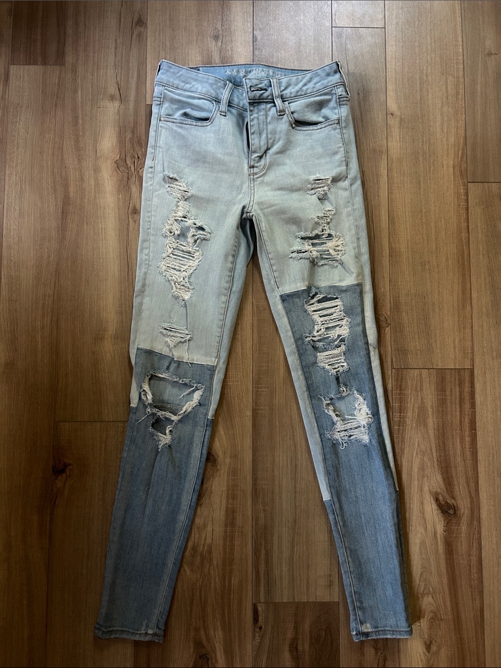 Light Blue Distressed Patchwork Women's Jeans